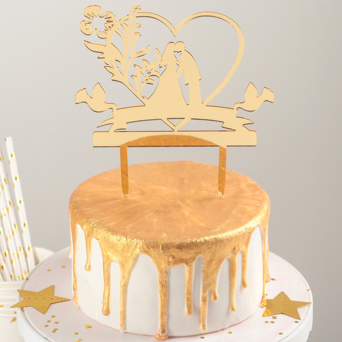 Топпер на торт "Любовь навсегда" 13х18 см, цвет золото