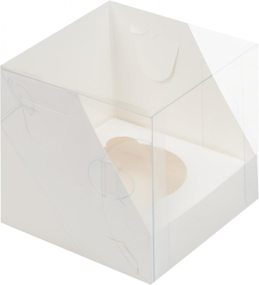 Коробка белая для капкейков с пластиковой крышкой 10х10х10 см, 1 кап