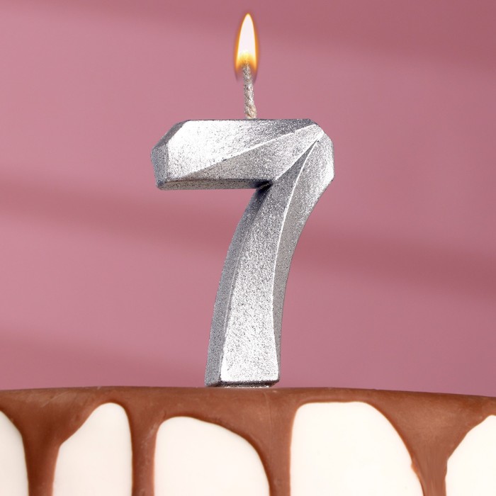 Свеча в торт "Грань", цифра "7" серебряный металлик, 7,8 см