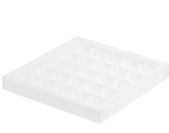 Коробка для конфет с пластиковой крышкой 24,5х24,5х3 см (25) (белая)