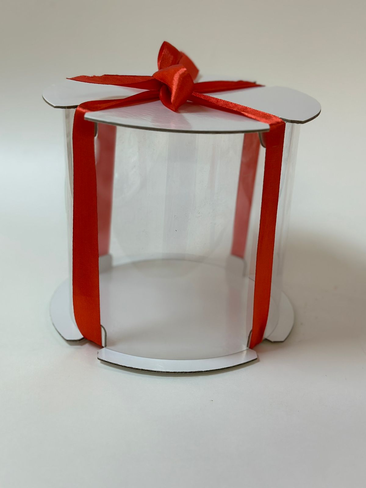 Коробка для торта, пряничный домик прозрачная ТУБУС диам. 24 см, выс. 24 см (белая)